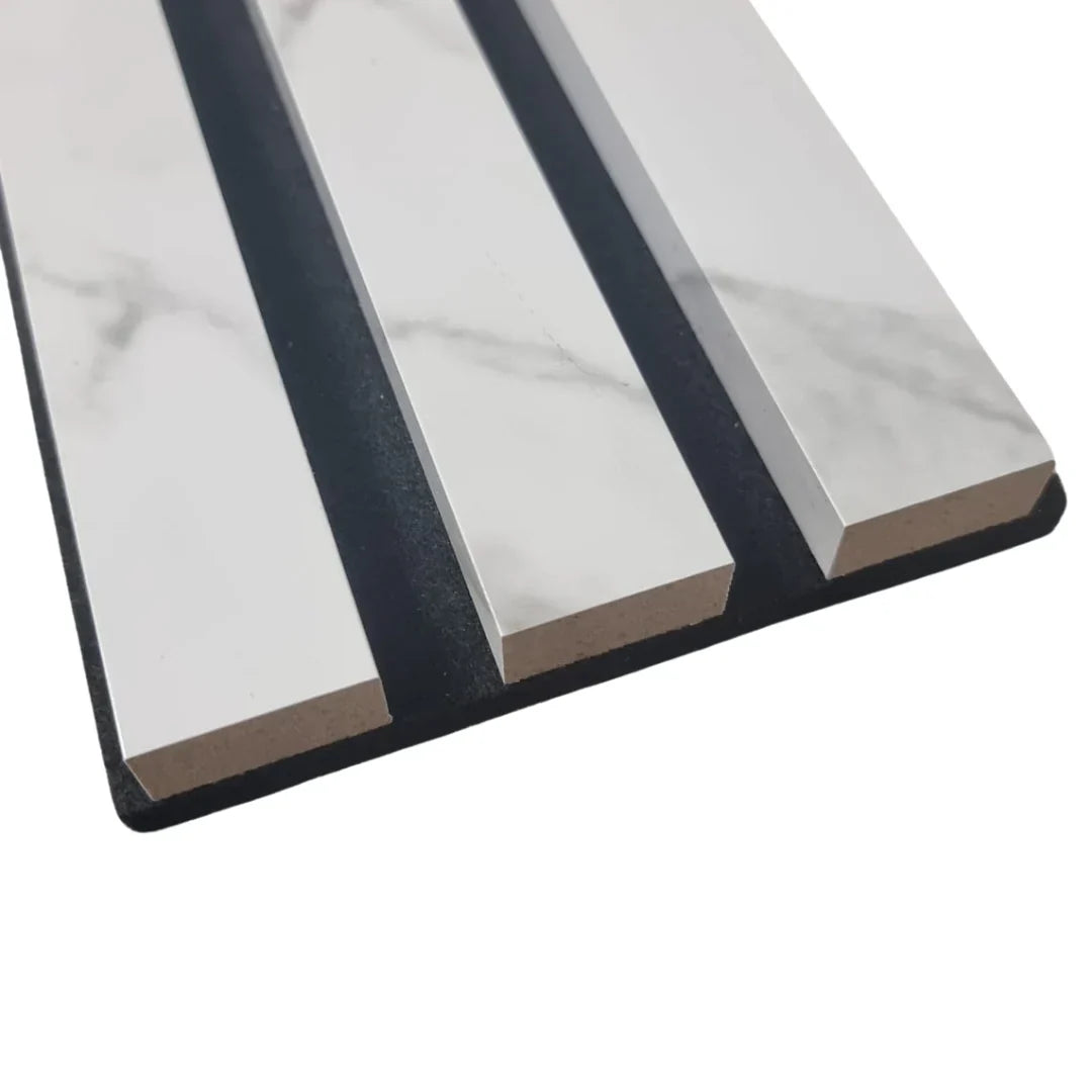 Acoustic Slatted Wall Panel 2400mm x 600mm - White Marble x 1 Panel