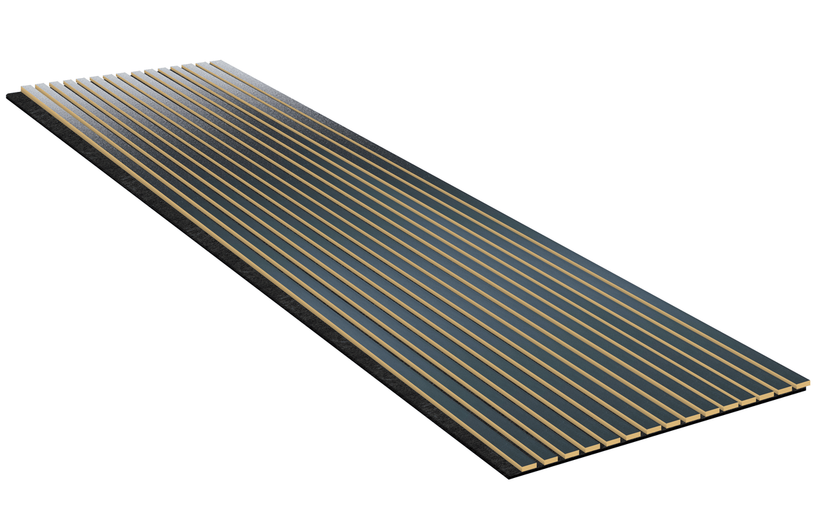 Acoustic Slatted Wall Panel 240 x 60cm - Slimline Profile - Black