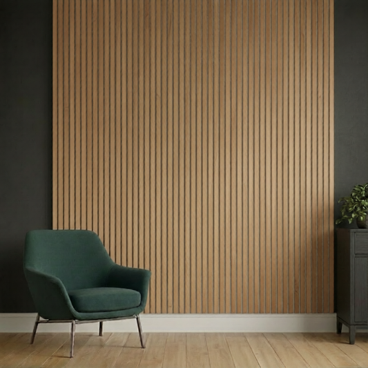 Acoustic Slatted Wall Panel 2400mm x 600mm - Classic Oak (Grey Backing) x 1 panel