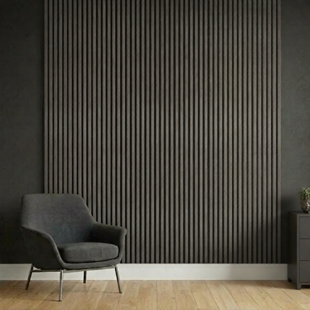 Acoustic Slatted Wall Panel 2400mm x 600mm - Dark Grey x 1 panel