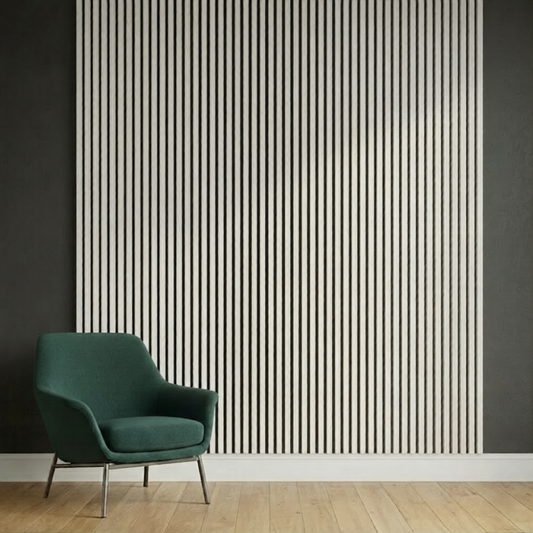 Acoustic Slatted Wall Panel 2400mm x 600mm - Light metallic grey x 1 panel