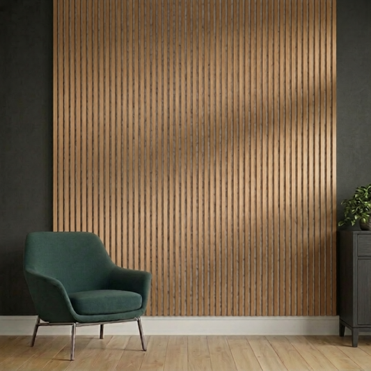 Acoustic Slatted Wall Panel 2400mm x 600mm - Walnut (Grey Backing) x 1 panel