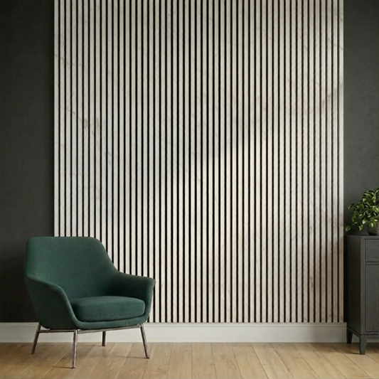 Acoustic Slatted Wall Panel 2400mm x 600mm - White Marble x 1 Panel