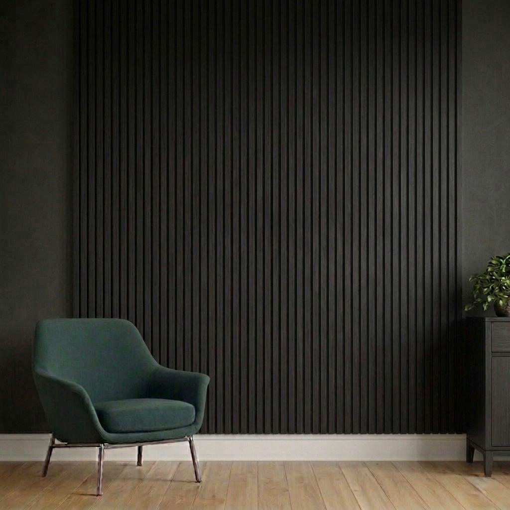 Acoustic Slatted Wall Panel 2400mm x 600mm - Black x 1 panel