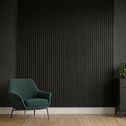 Acoustic Slatted Wall Panel 2400mm x 600mm - Black x 1 panel