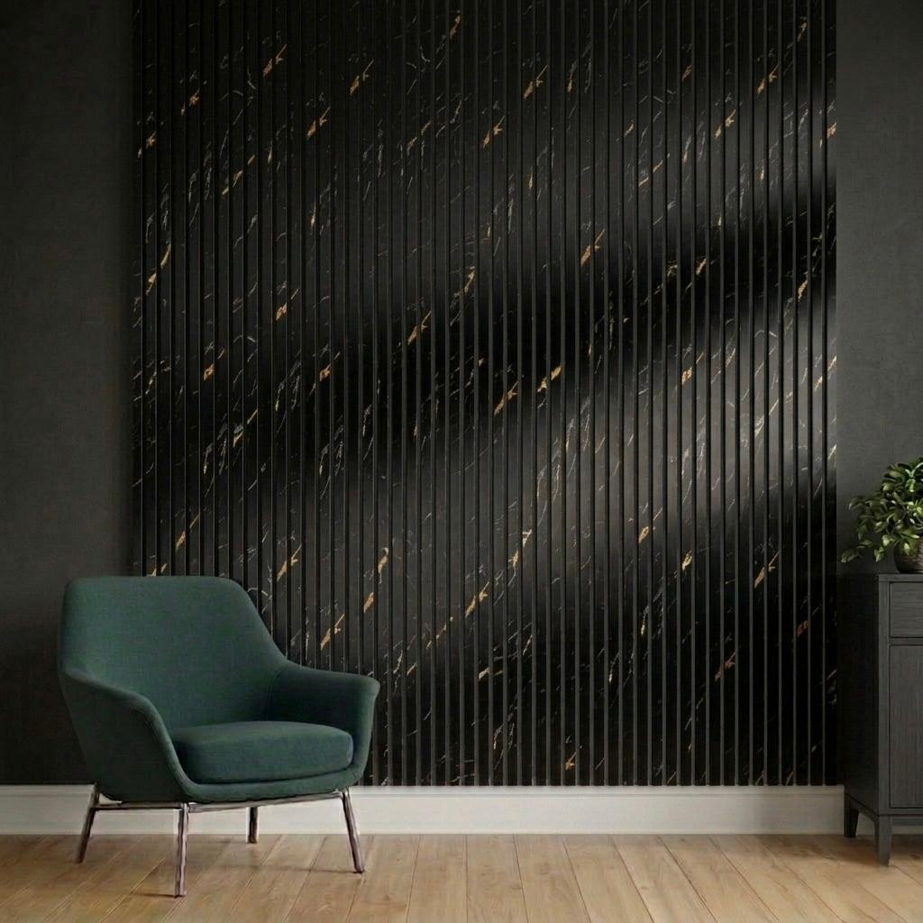 Acoustic Slatted Wall Panel 2400mm x 600mm - Black Marble x 1 Panel