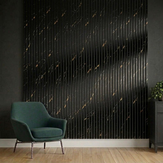 Acoustic Slatted Wall Panel 2400mm x 600mm - Black Marble x 1 Panel