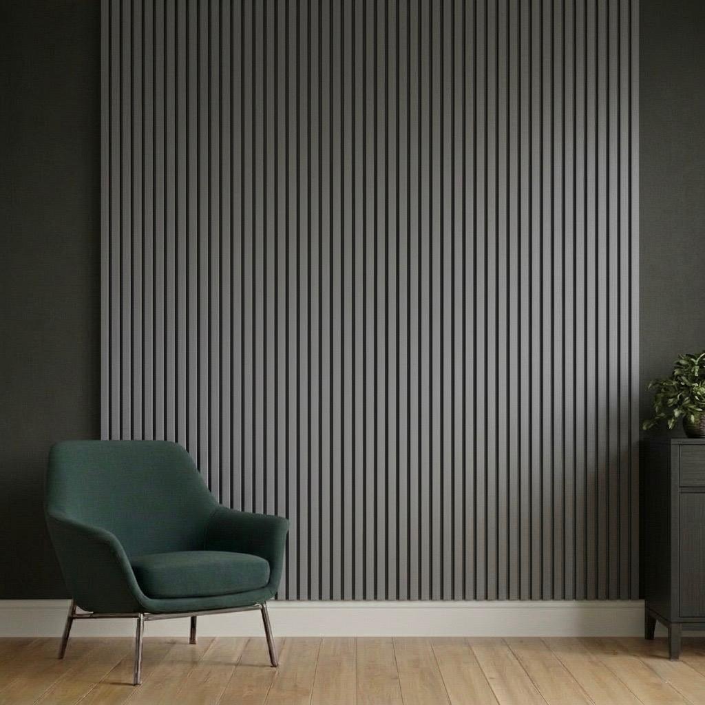 Acoustic Slatted Wall Panel 2400mm x 600mm - Light Grey x 1 panel