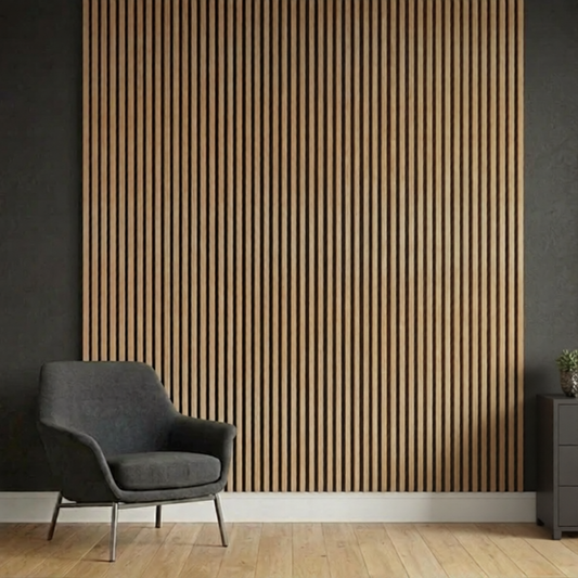 Acoustic Slatted Wall Panel 2400mm x 600mm - Light Oak x 1 panel