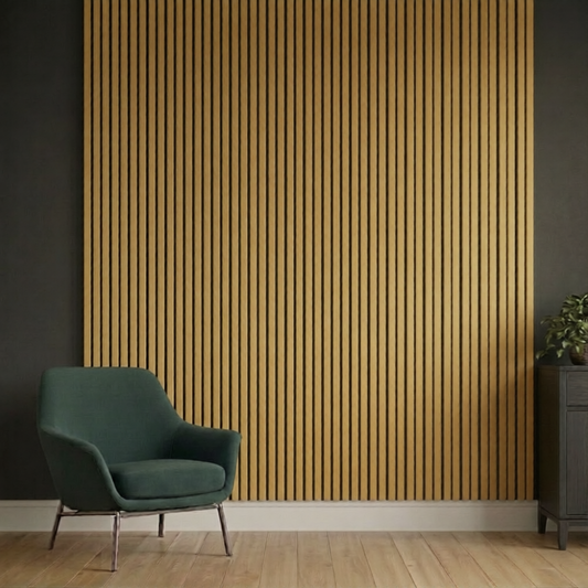 Acoustic Slatted Wall Panel 2400mm x 600mm - Matte Gold x 1 panel