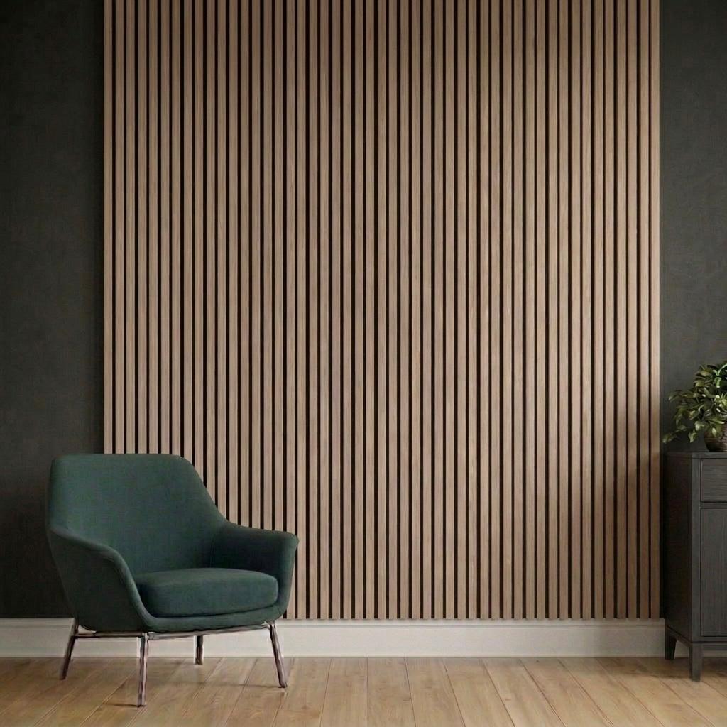 Acoustic Slatted Wall Panel 2400mm x 600mm - Canadian Teak Oak x 1 panel