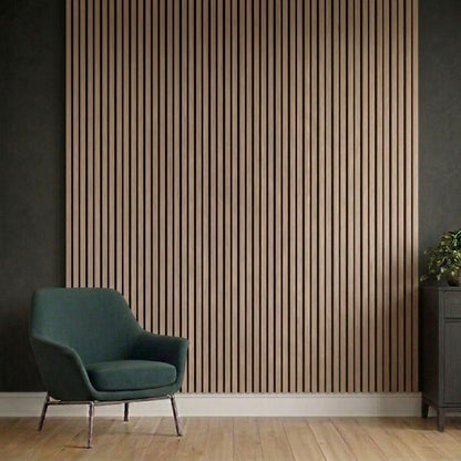 Acoustic Slatted Wall Panel 2400mm x 600mm - Canadian Teak Oak x 1 panel