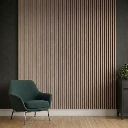 Acoustic Slatted Wall Panel 2400mm x 600mm - Canadian Teak Oak x 1 panel