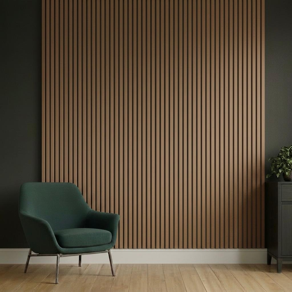 Acoustic Slatted Wall Panel 2400mm x 600mm - Walnut x 1 panel