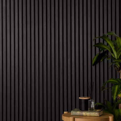 Acoustic Slatted Wall Panel 2400mm x 600mm - Black x 1 panel