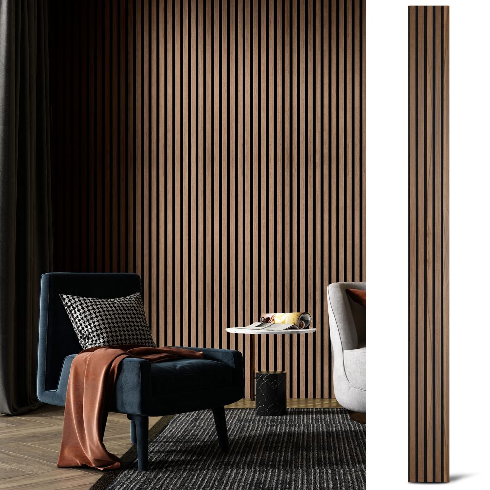 Acoustic Slat Wall Panels | Premium MDF | 244cm x 60cm | Light Walnut