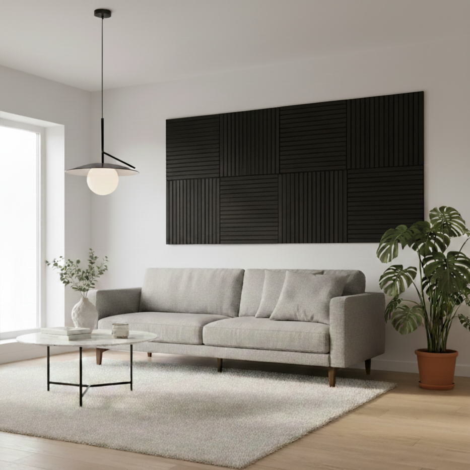 Acoustic Slatted Wall Panel - Black - 600mm x 600mm