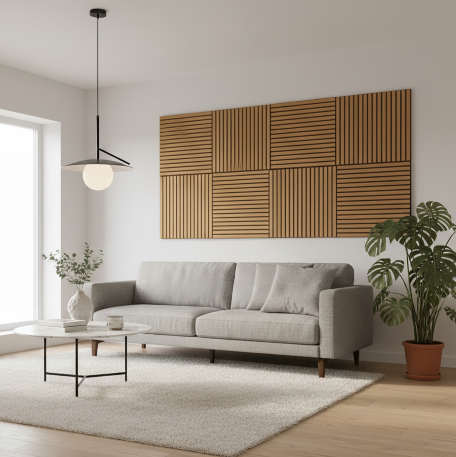 Acoustic Slatted Wall Panel - Light Oak - 600mm x 600mm