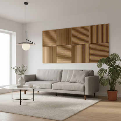 Acoustic Slatted Wall Panel - Light Oak - 600mm x 600mm