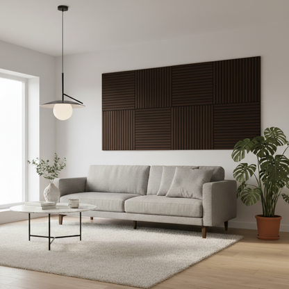 Acoustic Slatted Wall Panel - Smoked Oak - 600mm x 600mm