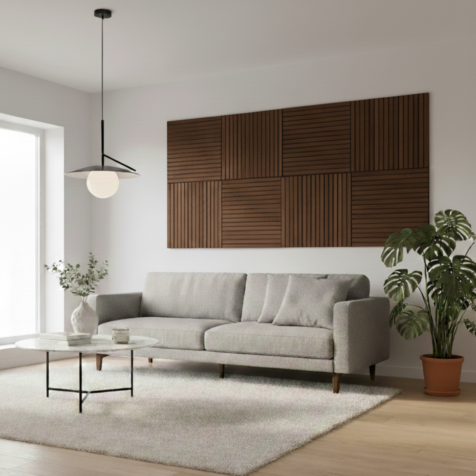 Acoustic Slatted Wall Panel - Walnut - 600mm x 600mm