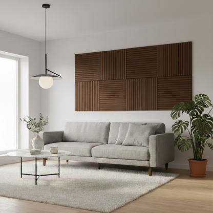 Acoustic Slatted Wall Panel - Walnut - 600mm x 600mm