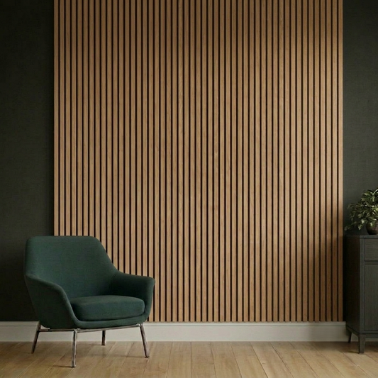 Acoustic Slatted Wall Panel 2400mm x 600mm - American Dark Oak