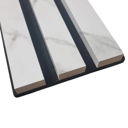 Acoustic Slatted Wall Panel 2400mm x 600mm - White Marble x 1 Panel