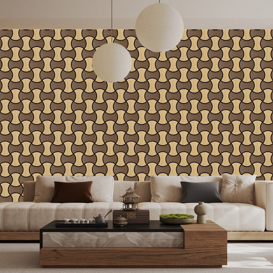 Acoustic Geometric Tessellate Panel – Smoked Walnut & Oak Mix - 600mm x 600mm