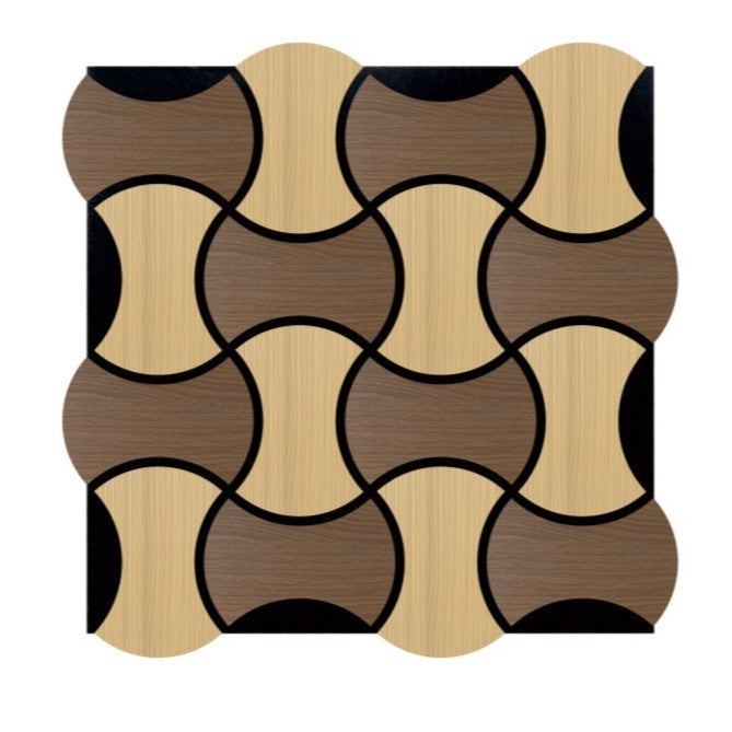 Acoustic Geometric Tessellate Panel – Smoked Walnut & Oak Mix - 600mm x 600mm