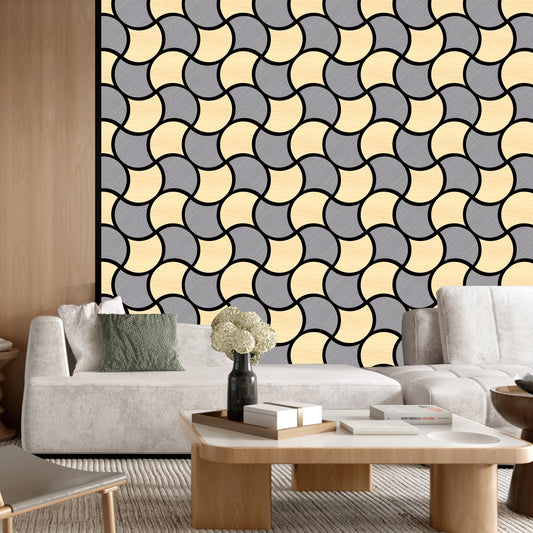 Acoustic Geometric Tessellate Panel – Nordic Grey & Oak Wave - 600mm x 600mm