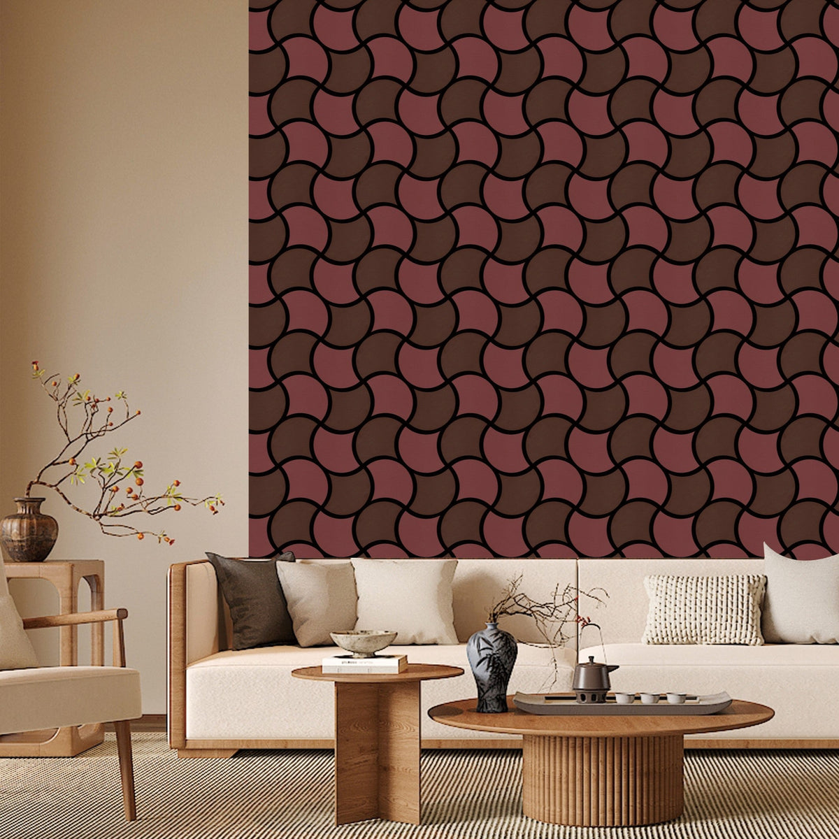 Acoustic Geometric Tessellate Panel – Crimson & Mahogany Wave - 600mm x 600mm