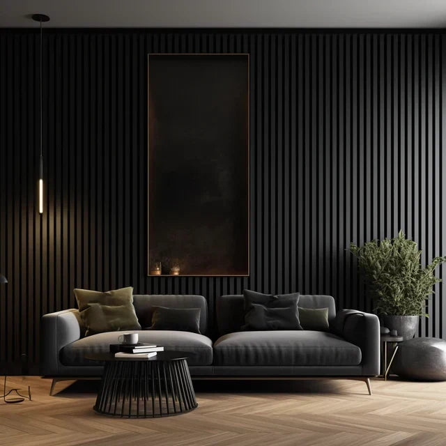 3m x 60cm | Acoustic Slat Wall Panels | Black | Premium Wood Veneer