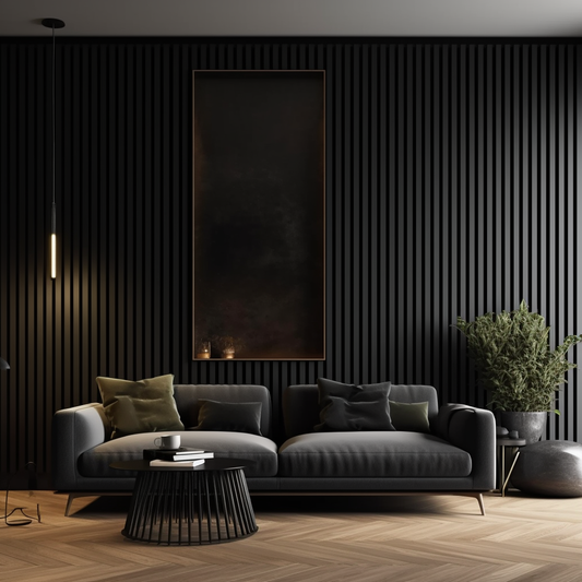 3m x 60cm | Acoustic Slat Wall Panels | Dark Grey | Premium Wood Veneer