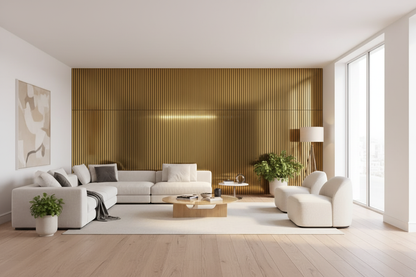 Acoustic Slatted Wall Panel 2400mm x 600mm - Mirror Gold x 1 panel