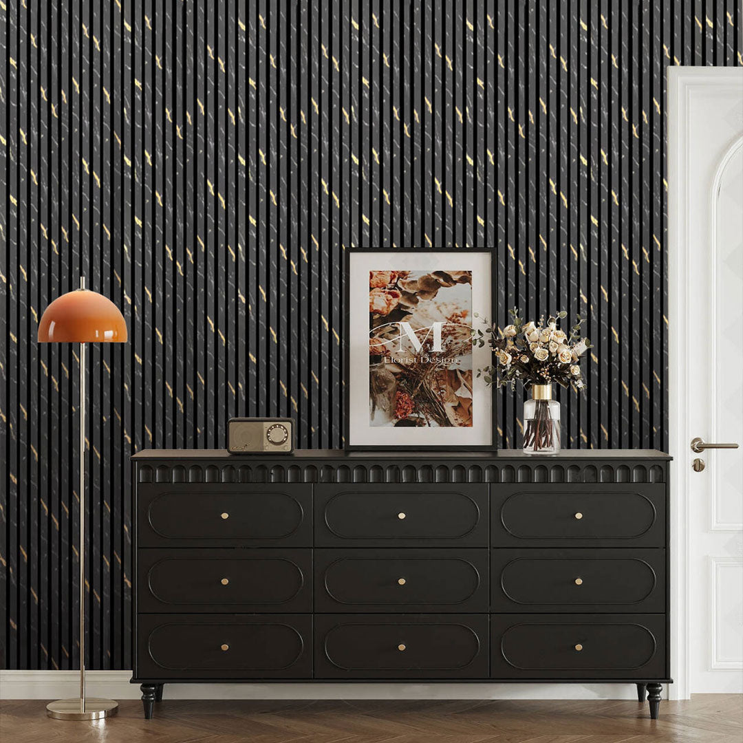 Acoustic Slatted Wall Panel 2400mm x 600mm - Black Marble x 1 Panel