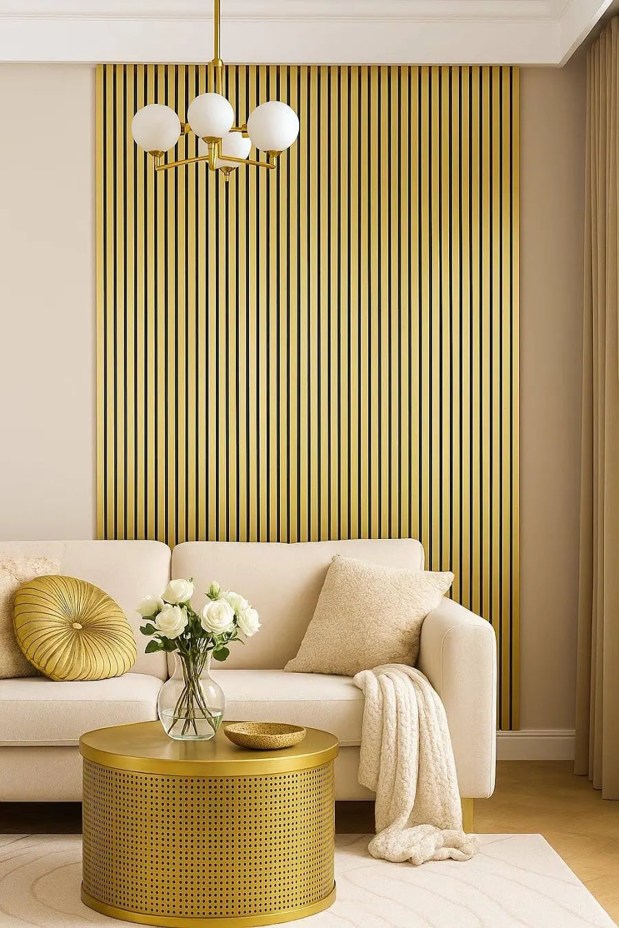 Acoustic Slatted Wall Panel 2400mm x 600mm - Matte Gold x 1 panel