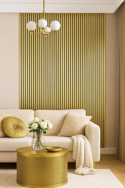 Acoustic Slatted Wall Panel 2400mm x 600mm - Matte Gold x 1 panel