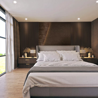Acoustic Slatted Wall Panel 2400mm x 600mm - Bronze x 1 panel (m-brown)