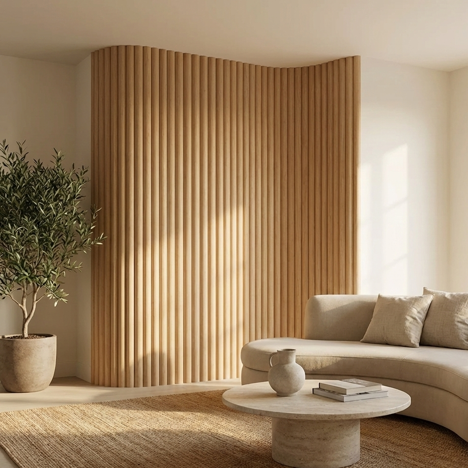 2.4m Flexible Premium Veneer Ridge Wall Panels - Oak