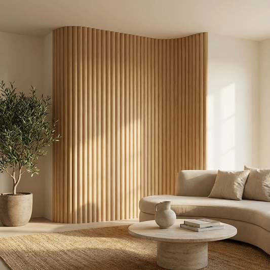 2.4m Flexible Premium Veneer Ridge Wall Panels - Oak