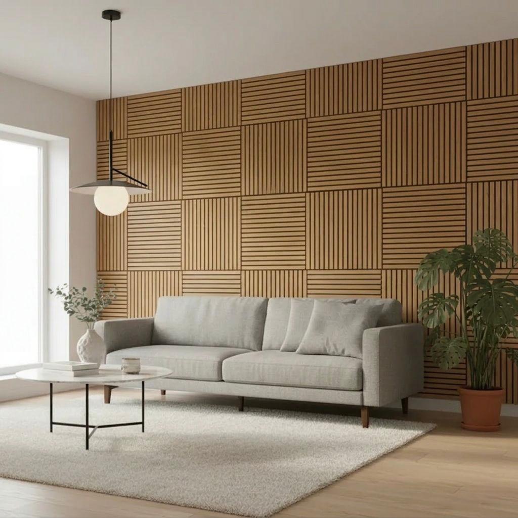 Acoustic Slatted Wall Panel - Light Oak - 600mm x 600mm