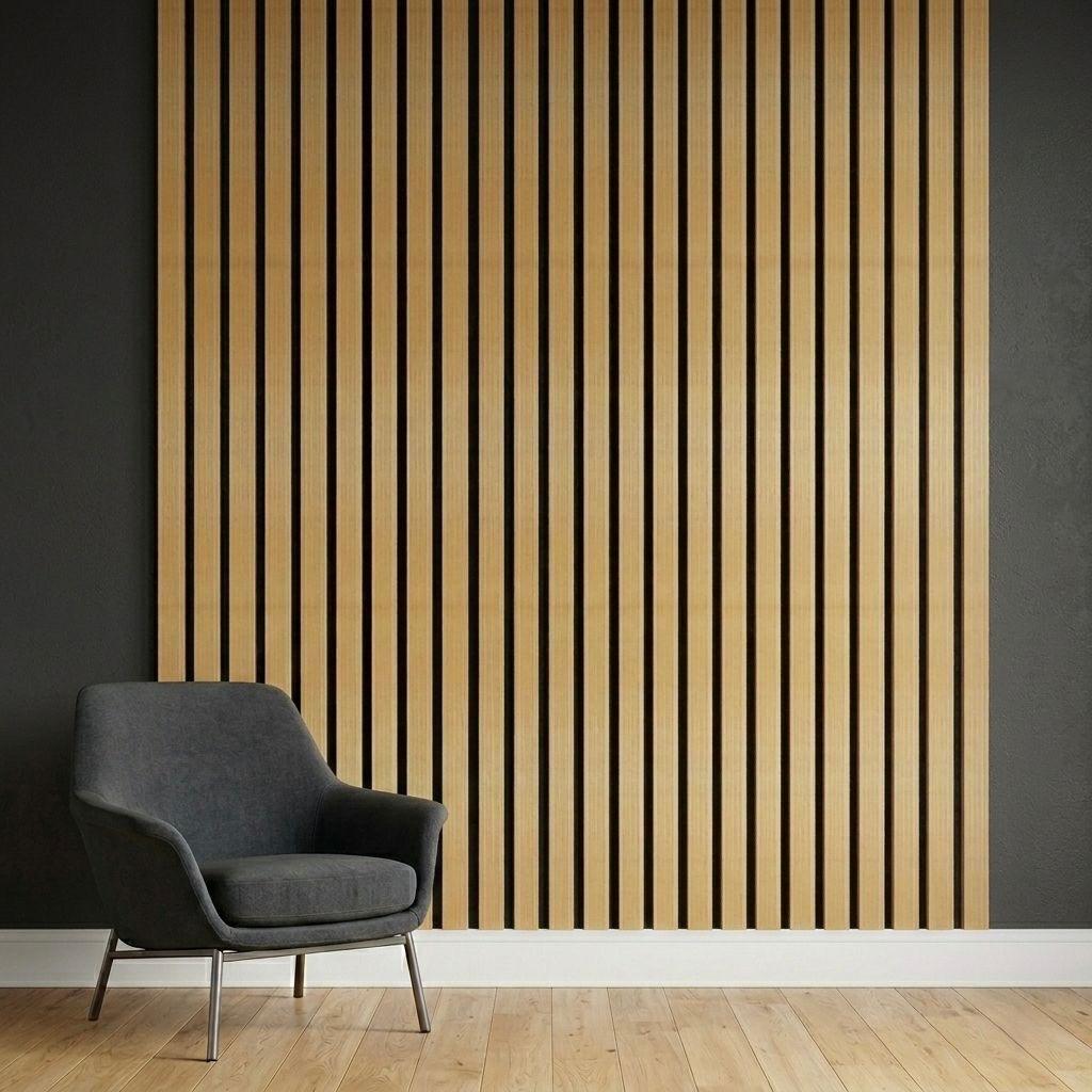 Acoustic Slat Wall Panels | Premium UltraWide Slats | 300cm x 60cm | Light Oak With Black
