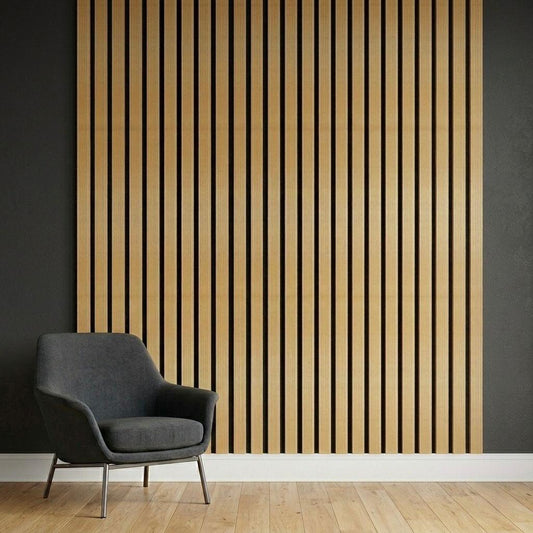 Acoustic Slat Wall Panels | Premium UltraWide Slats | 300cm x 60cm | Light Oak With Black