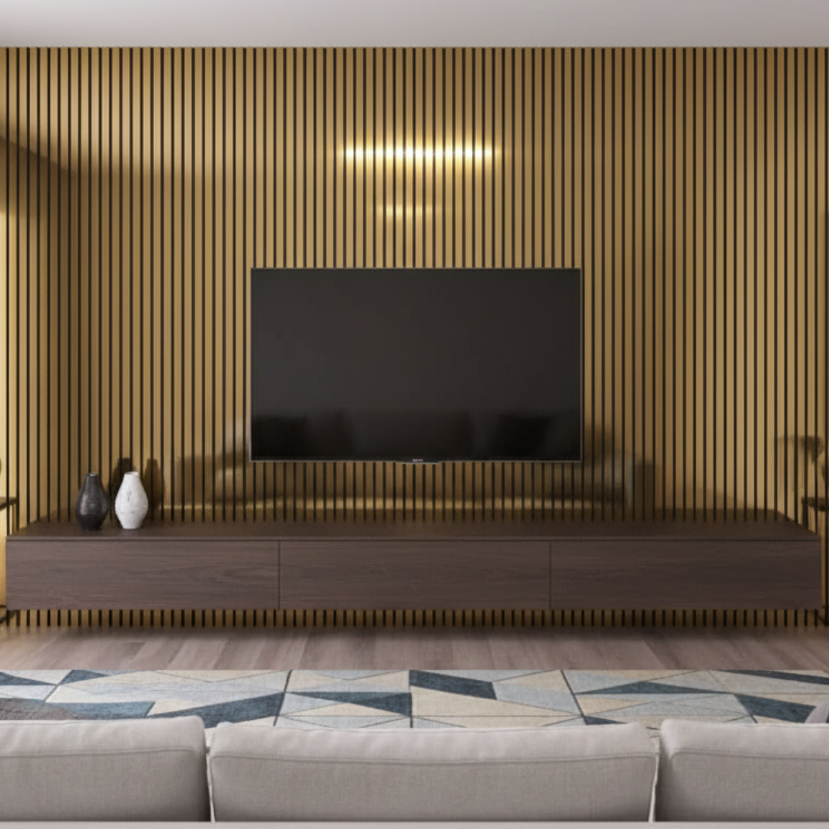 Acoustic Slatted Wall Panel 2400mm x 600mm - Mirror Gold x 1 panel