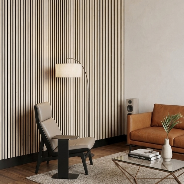 Acoustic Slatted Wall Panel 240 x 60cm - Slimline Profile - Walnut