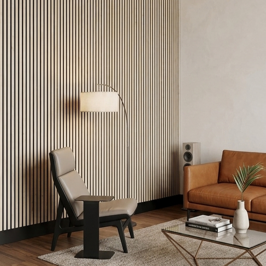 Acoustic Slatted Wall Panel 240 x 60cm - Slimline Profile - Walnut