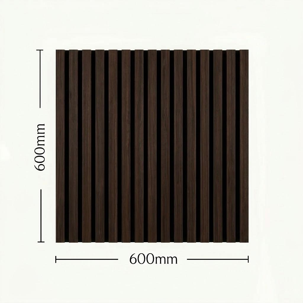 Acoustic Slatted Wall Panel - Smoked Oak - 600mm x 600mm
