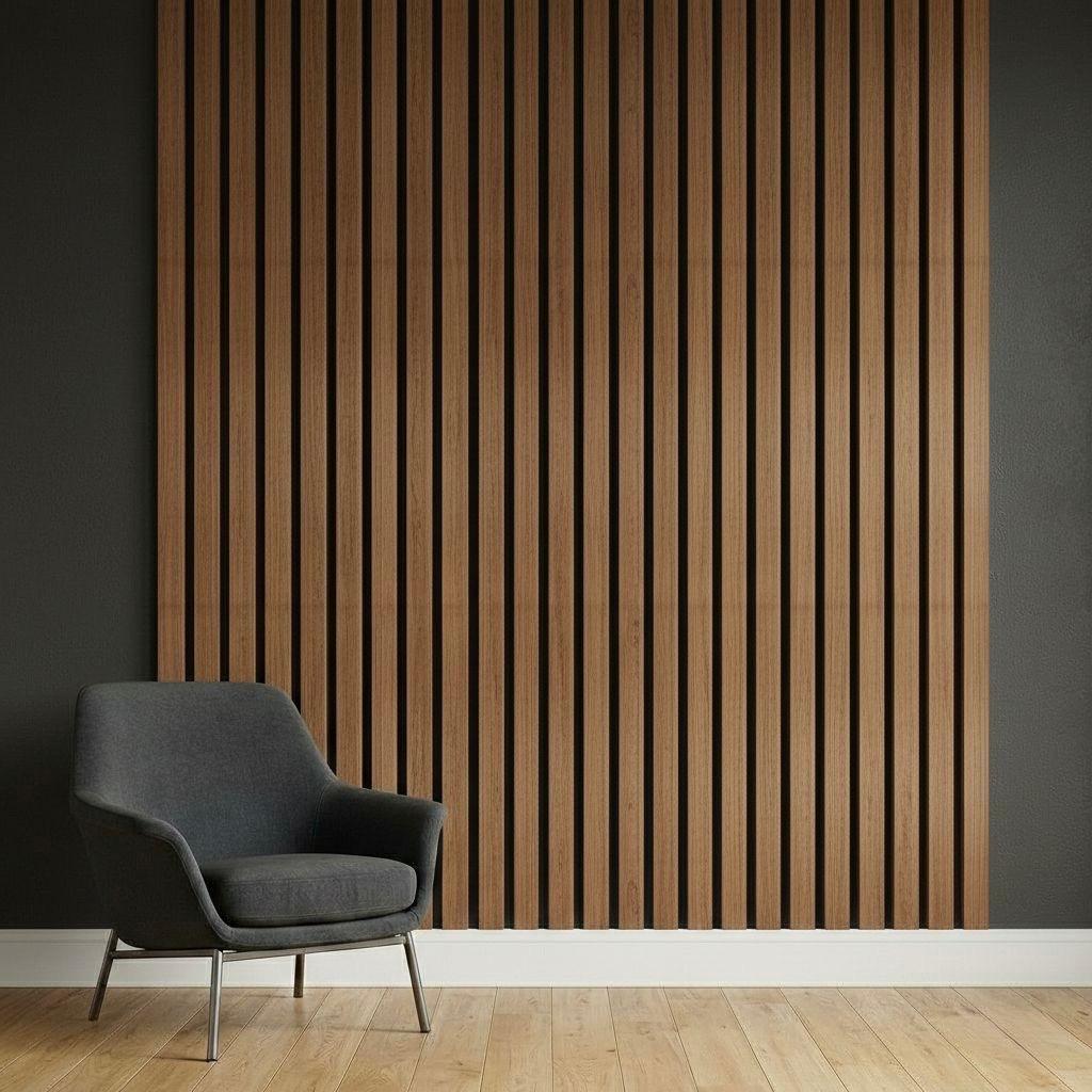 Acoustic Slat Wall Panels | Premium UltraWide Slats | 300cm x 60cm | Walnut With Black